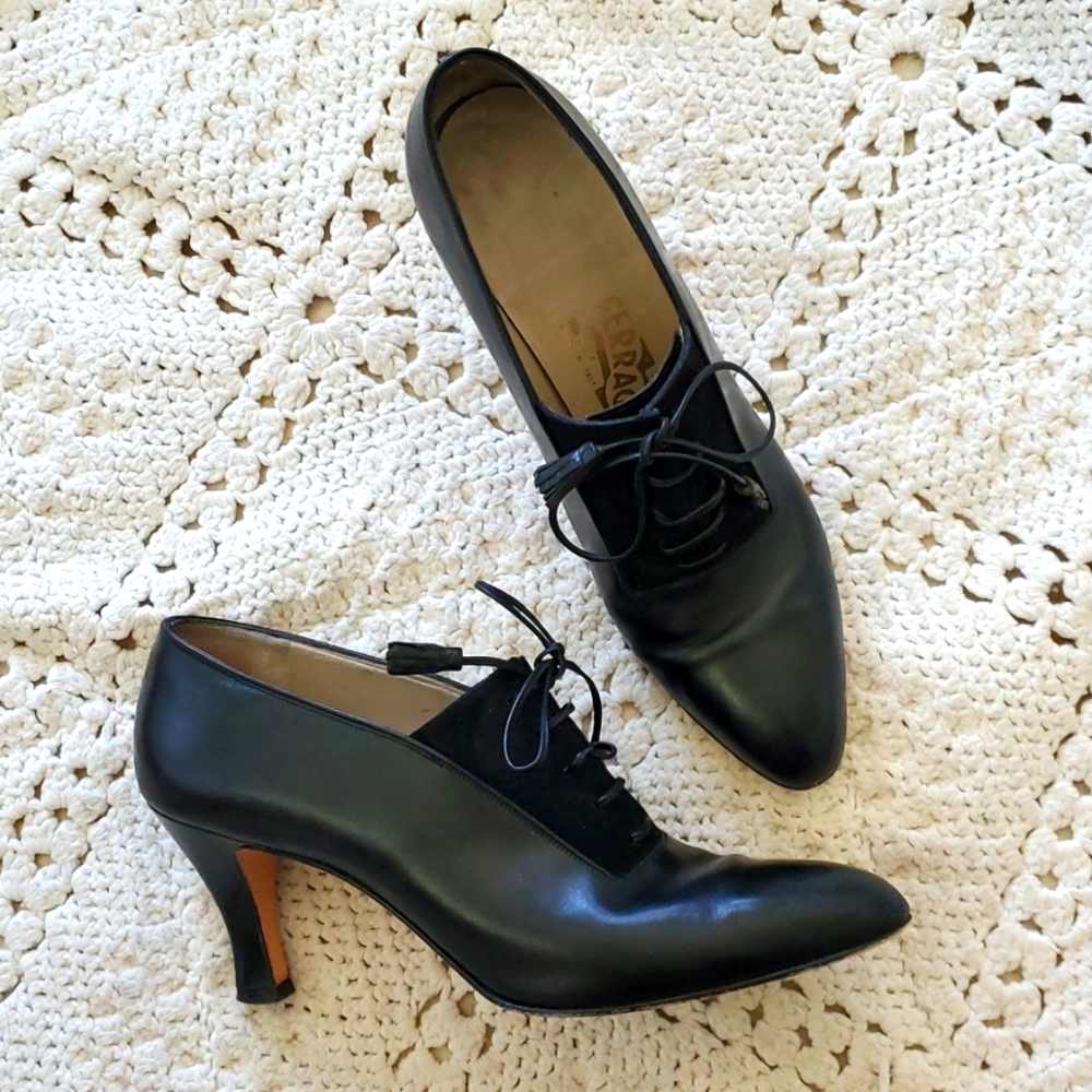 Salvatore Ferragamo | Vintage suede lace-up heels.